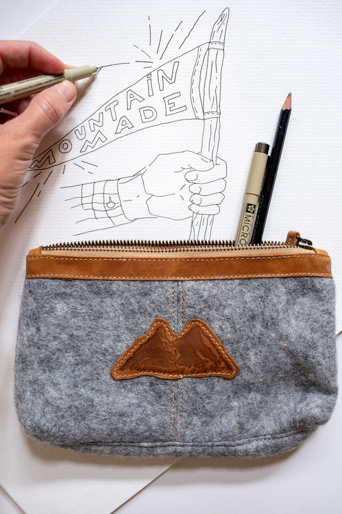Holiday Sale! Mountain Made Organic Wool and Pure Genuine Leather Luxury Travelers Cosmetic, Toiletries, or Utility Bag For Students, Women and Men