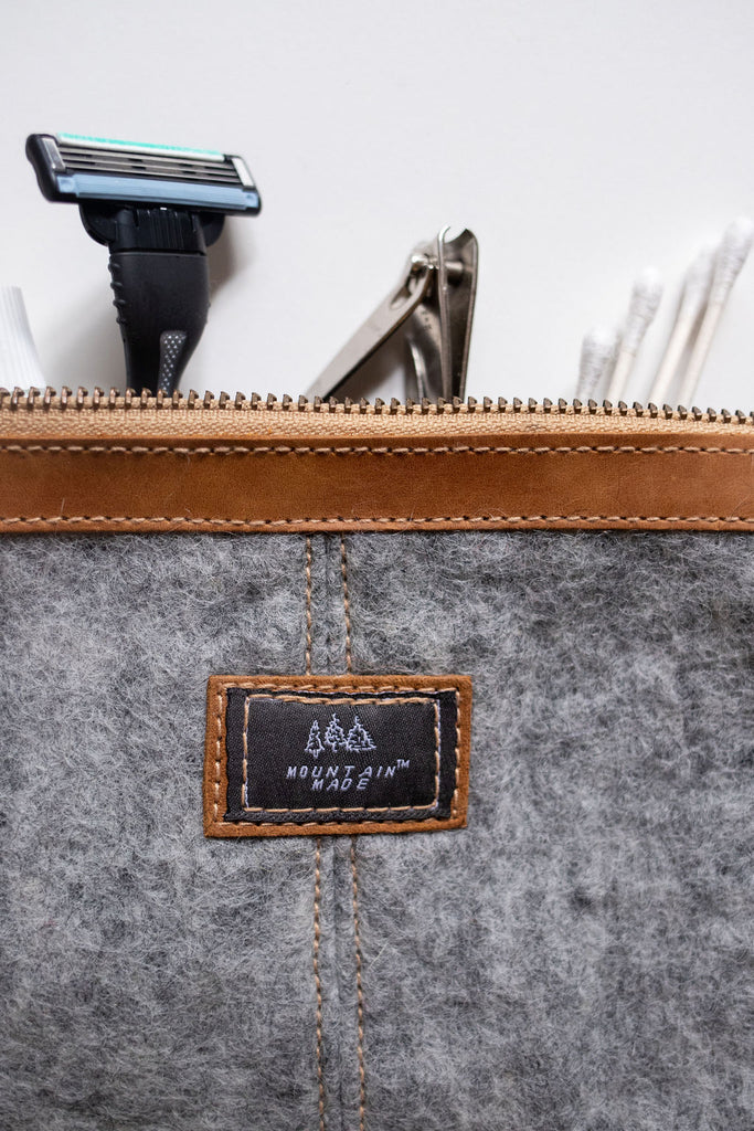Holiday Sale! Mountain Made Organic Wool and Pure Genuine Leather Luxury Travelers Cosmetic, Toiletries, or Utility Bag For Students, Women and Men