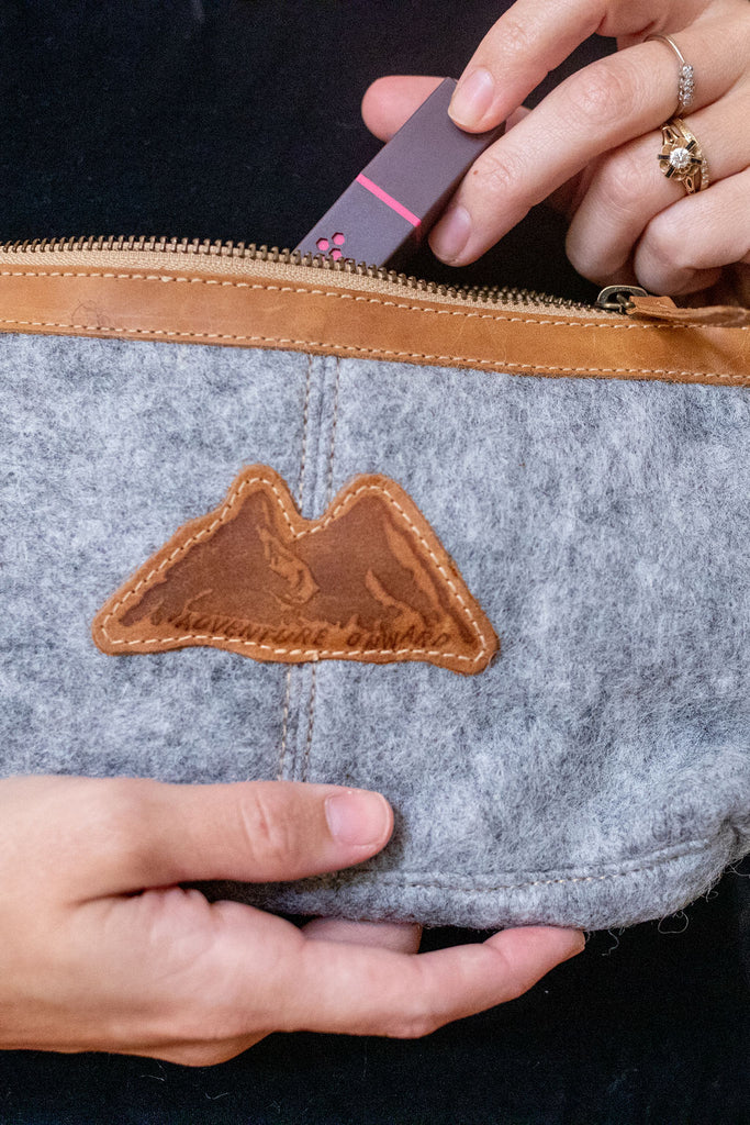 Holiday Sale! Mountain Made Organic Wool and Pure Genuine Leather Luxury Travelers Cosmetic, Toiletries, or Utility Bag For Students, Women and Men