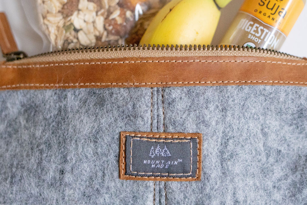 Holiday Sale! Mountain Made Organic Wool and Pure Genuine Leather Luxury Travelers Cosmetic, Toiletries, or Utility Bag For Students, Women and Men